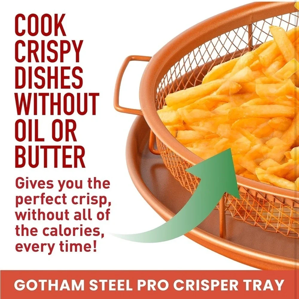 Gotham Steel 2 Piece Set Round Copper Air Fry Crisper Tray new